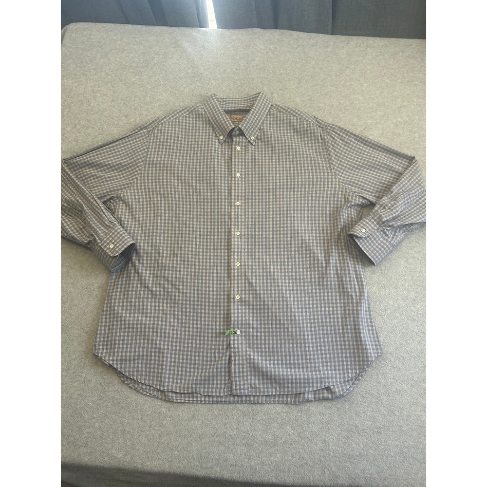 Gitman Bros Dress Shirt Mens 19 34 Blue Tan Gingham Oxford Button Down Made USA